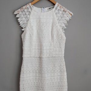 White Lace Detailed Cocktail Dress - Medium
